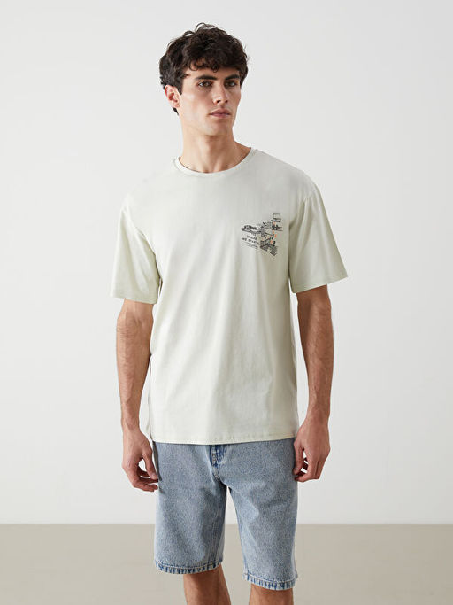 Bisiklet Yaka K?sa Kollu Bask?l? Penye Erkek Ti??rt