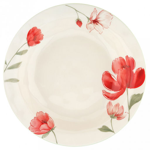 "Бархатный мак" Тарелка глубокая фарфоровая д188мм, h37мм, 380мл, с деколью, кремовый (Китай)