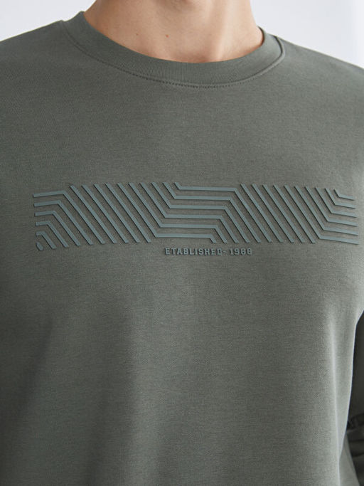 Bisiklet Yaka Bask?l? Erkek Kal?n Sweatshirt