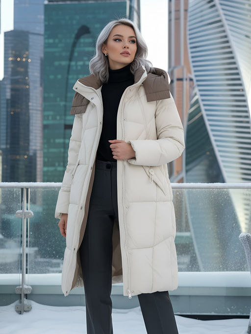 Пальто зимнее Visdeer 7709B женское утепленное 240 г/м² бежевое  фото 21