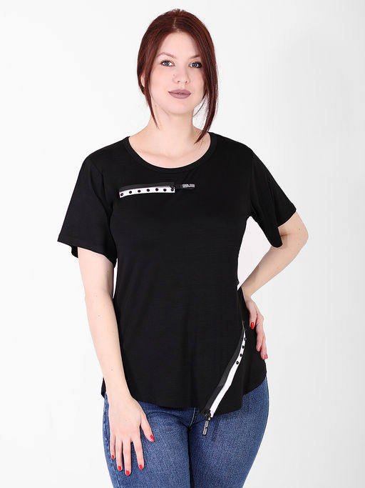 Футболка трикотажная черная удлиненная женская летняя