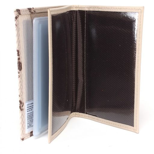 Обложка для авто+паспорт-Croco-ВП-105 натуральная кожа бежевый питон/беж матовый (501/242) 236422 фото 3