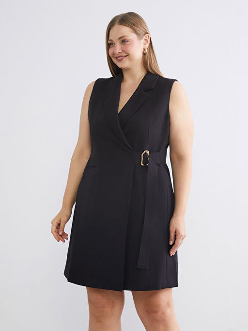 Kruvaze Yaka Metal Tokal? Mini Ceket Elbise