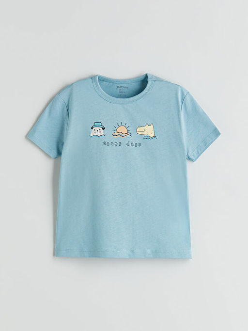 Bask?l? Erkek Bebek Ti??rt ve ?ort 3l? Tak?m