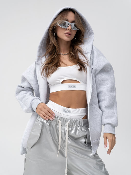 Толстовка футер 3х нитка с начесом,серый меланж - Binita фото 4