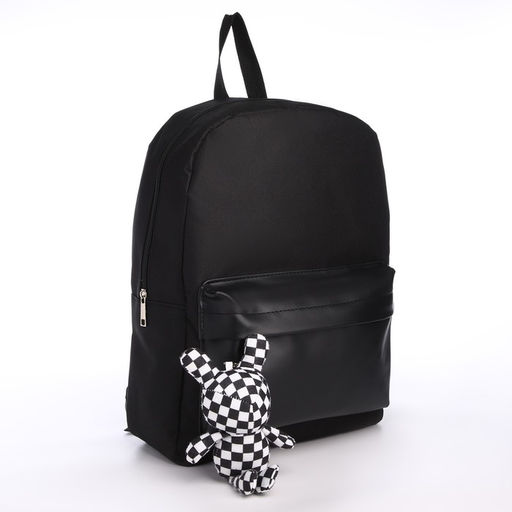 Рюкзак текстильный с карманом кожзам, 38х29х11 см, черный - Nazamok фото 2