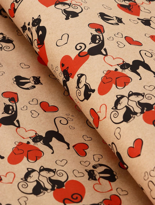 Бумага упаковочная крафт Ля Мур, черный/красный, 0.72?10 м, 605% г