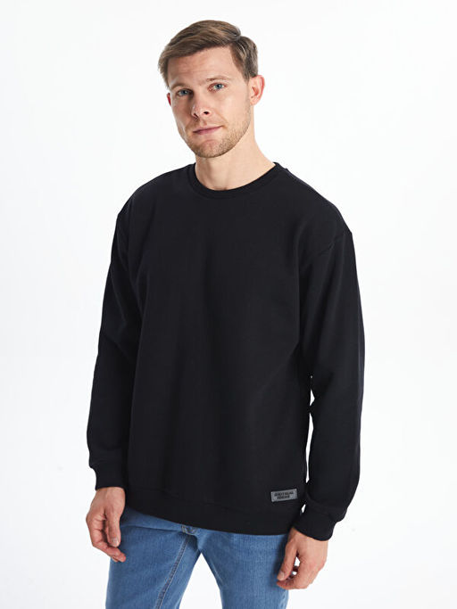 Bisiklet Yaka Uzun Kollu Erkek Kal?n Sweatshirt
