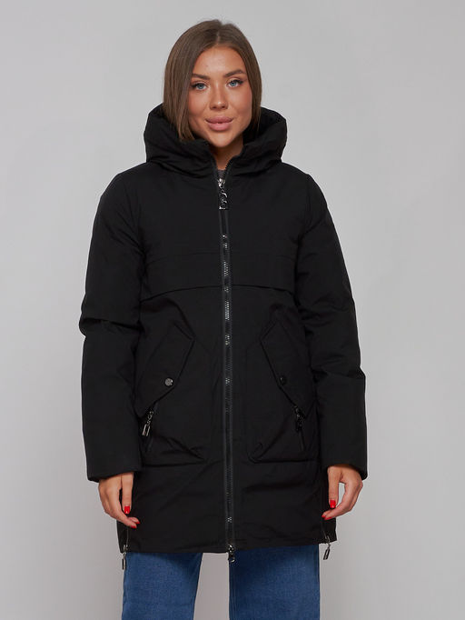 Зимняя женская куртка молодежная с капюшоном черного цвета 58622Ch - RoccaManer фото 11