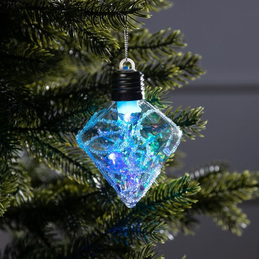 Ёлочный шар Морозный кристалл, 11х7.5 см, 1 LED, от батареек, свечение RGB