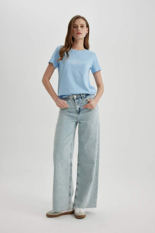 Футболка обычного кроя с круглым вырезом и принтом из чесаного хлопка с короткими рукавами - Defacto фото 2