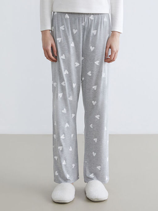 Beli Lastikli Kalp Bask?l? Kad?n Pijama Alt?