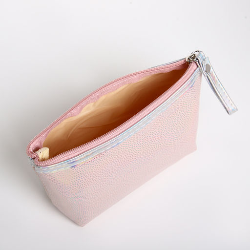 Косметичка простая на молнии, с ручкой, подкладом, голографическая, розовая - Simaland фото 3