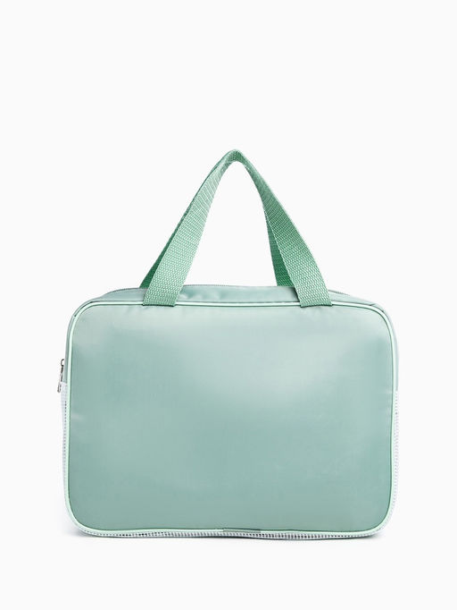 Косметичка - сумочка на молнии с сеткой, с ручками, с вышивкой, зелёная - Simaland фото 2