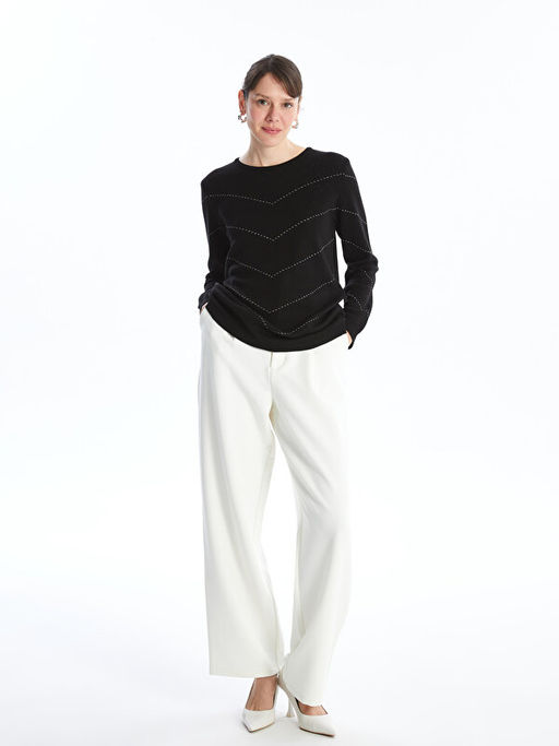 Bisiklet Yaka Desenli Uzun Kollu Kad?n Triko Kazak - Waikiki фото 2