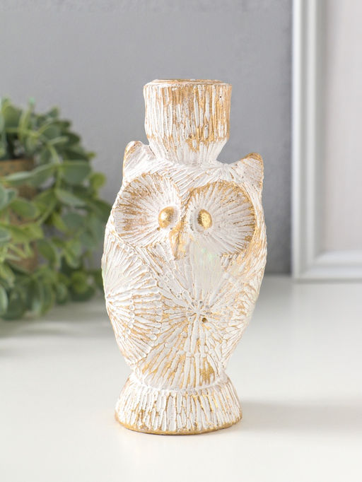 Подсвечник полистоун на 1 свечу "Филин. Золотые круги" d=2,2 см 7х6,5х14 см