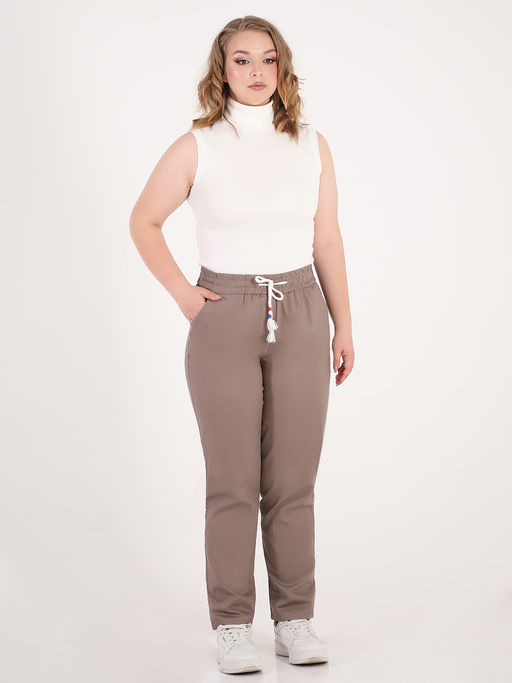 Брюки больших размеров с отворотом женские из хлопка - Almond фото 4