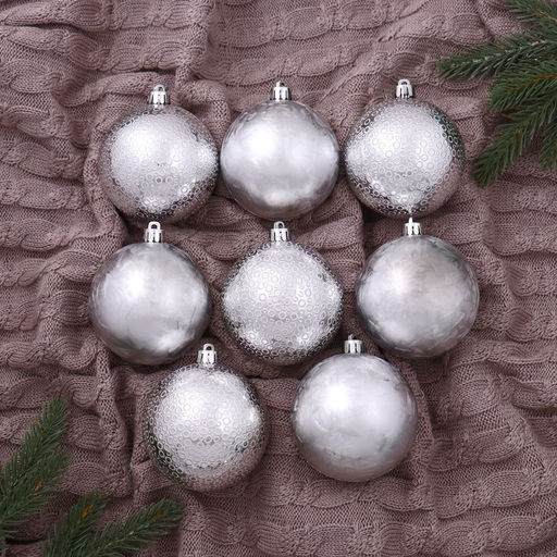 Ёлочные игрушки Элла, шары новогодние, d=8 см, набор 8 шт., серебро