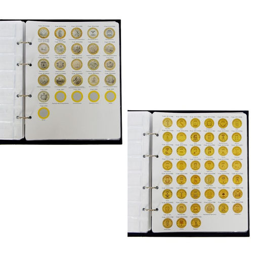 Альбом для монет на кольцах 225×265 мм, «Памятные монеты РФ», обложка ламинированный картон, 13 листов и 13 цветных картонных вставок