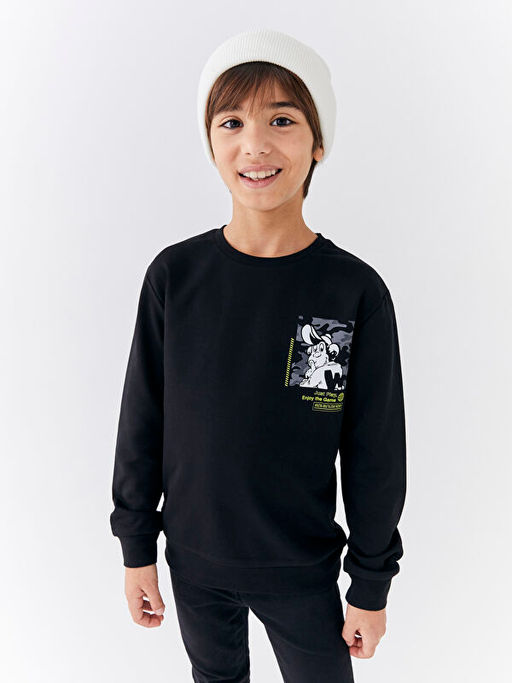 Bisiklet Yaka Nostaljik Maymun Bask?l? Uzun Kollu Erkek ?ocuk Sweatshirt - Waikiki фото 2