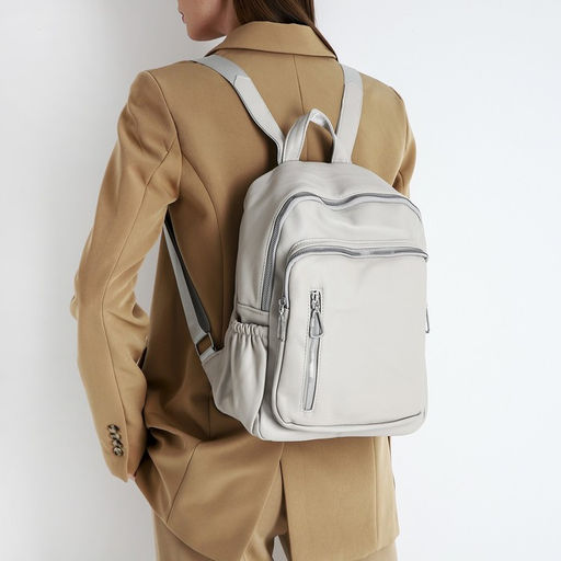 Рюкзак женский из искусственной кожи на молнии, 6 наружных карманов, цвет бежевый - Simaland фото 6