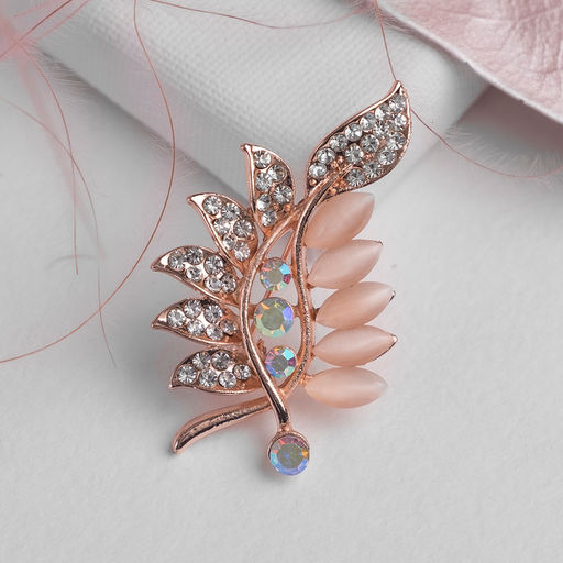 Брошь  Соло веточка, цветная в золоте