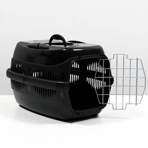 Переноска для животных до 12 кг Пижон 49х33х32см, металлическая дверь, черная  фото 4