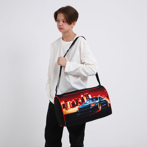 Сумка детская спортивная для мальчика «Крутая тачка», 40×24×21, отдел на молнии, чёрный