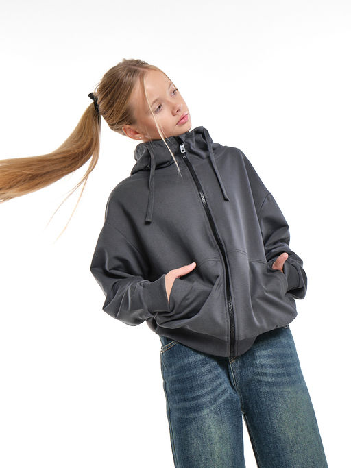 Толстовка на молнии с капюшоном 22-7653 хаки - Mini maxi фото 23