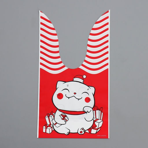 Цена за 20 шт. Мешок подарочный с ушками Новогодний котик, 12 11.5 см - Дарите счастье фото 3