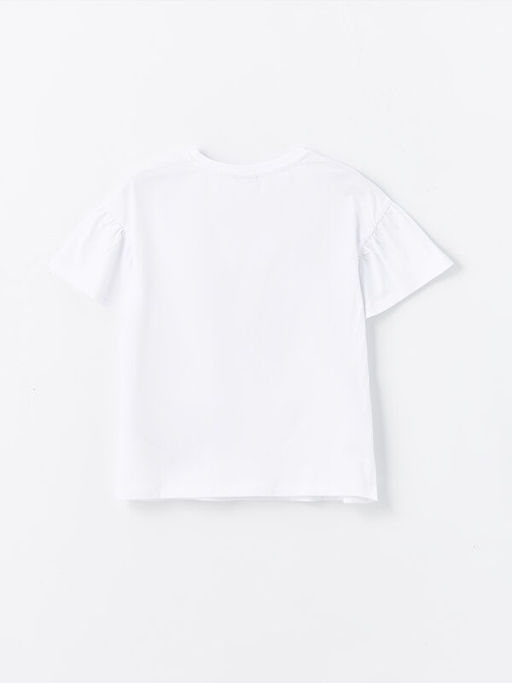 Bisiklet Yaka Bask?l? K?sa Kollu K?z ?ocuk Ti??rt ve ?ort - Waikiki фото 3