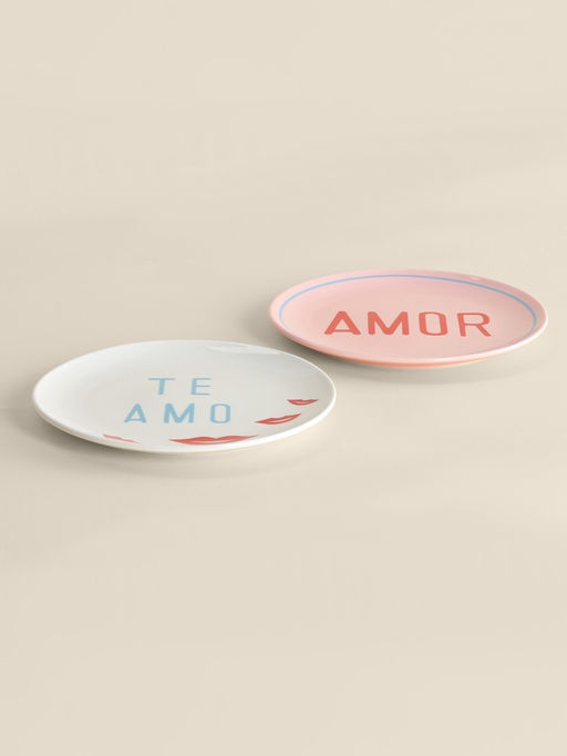 Тарелки SL Home Уроки испанского: Amor - Te amo, d=22 см, набор 2 шт., фарфор, белые, розовые
