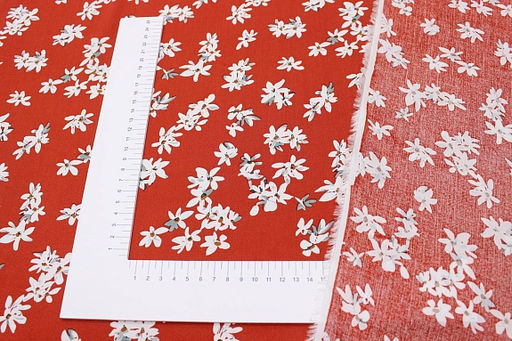 Штапель Жасминовые цветочки на кирпично-терракотовом, ш.1.43м, вискоза-100%, 100гр/м.кв - Купава фото 5