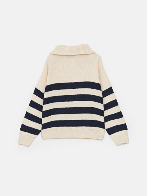 Polo Yaka ?izgili Uzun Kollu K?z ?ocuk Triko Kazak - Waikiki фото 2