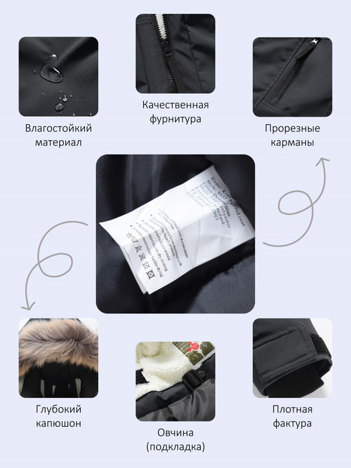 Парка зимняя подростковая для мальчика с капюшоном и мехом черного цвета 9537Ch - Valianly фото 22