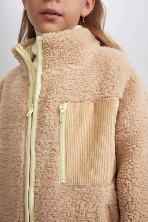 Плюшевый кардиган-бомбер с воротником-студентом для девочек - Defacto фото 9