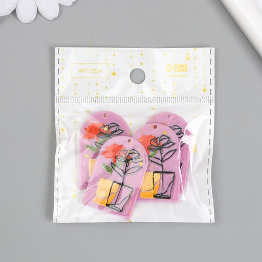 Цена за 4 шт. Декор для творчества акрил Роза в стакане, 0.2?2.6?3.9 см