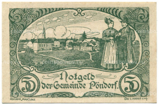 50 геллеров 1920 года Австрия Пёндорф (нотгельд)