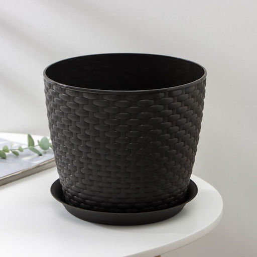 Горшок для цветов с поддоном «Ротанг», 4.7 л, d=15 см, h=14 см, пластиковый, коричневый