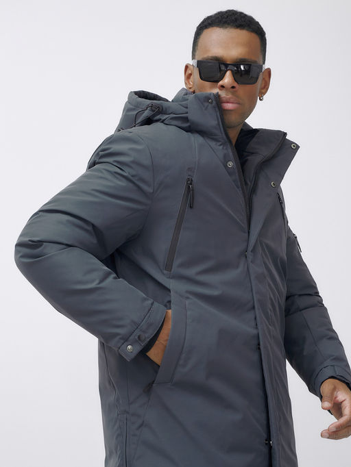 Парка мужская зимняя удлиненная темно-серого цвета 8385TC