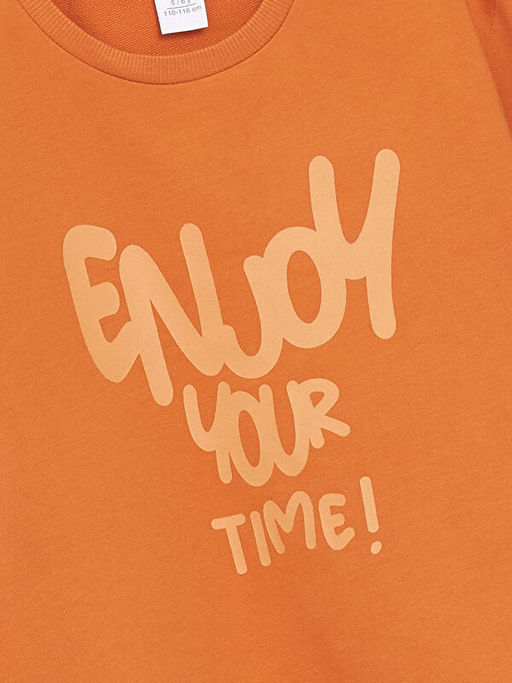 Bisiklet Yaka Bask?l? Erkek ?ocuk Sweatshirt