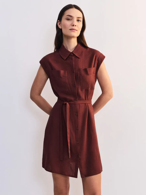 Льняное платье-рубашка с поясом ZR2605012907-21 / Zarina