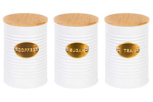 Набор 3 банок для сыпучих продуктов 900 мл 10*10*14,5 см Tea, coffee, sugar белый с бамбук.крыш - Elan gallery фото 4