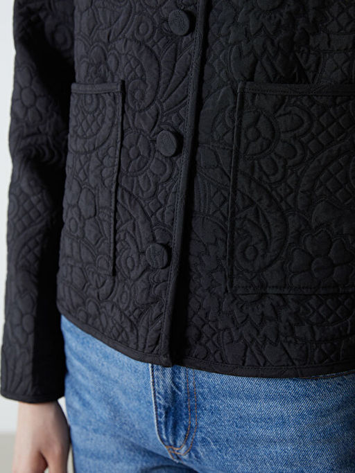 Bisiklet Yaka Kendinden Desenli Kad?n Ceket