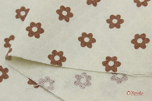 Муслин двухслойный с эф.фактурной стежки Коричневые ромашки на молочном-2, СОРТ2, ш.1.39м, хл-100% - Купава фото 4