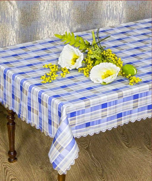 Скатерть арт. 12993/2/125, ШОТЛАНДИЯ - синяя клетка, тефлоновая скатерть, размеры 125 см х 165 см, УЗОРНЫЙ КРАЙ