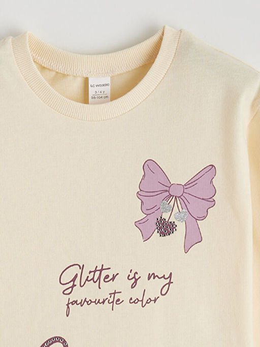 Bisiklet Yaka Bask?l? K?z ?ocuk Ti??rt