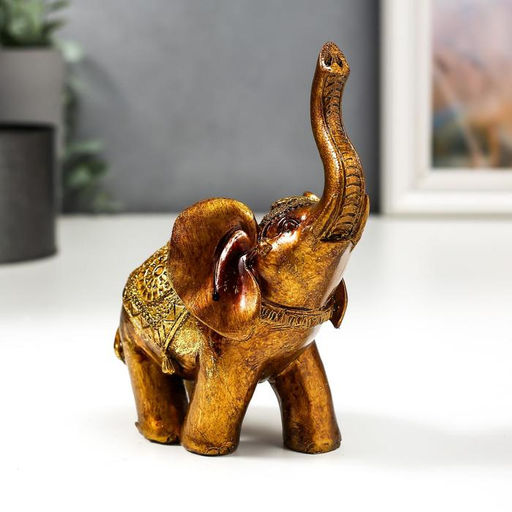 Фигурка полистоун лак «Слон в золотой попоне с узорами», 13×11×6.8 см
