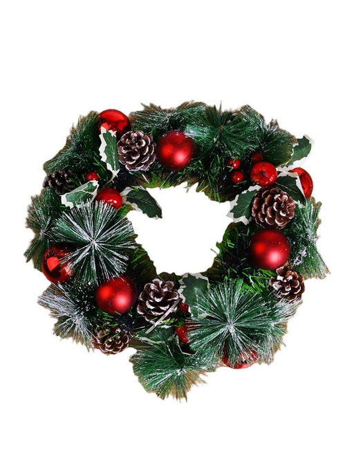 Новогодний венок 40см с красными ягодами и шишками (НУ-4916)