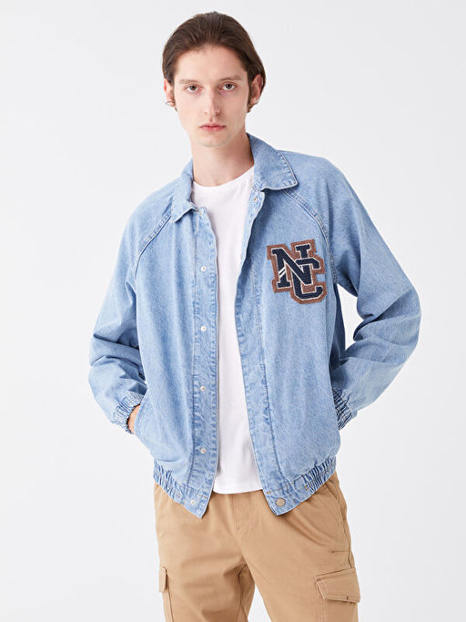 Standart Kal?p G?mlek Yaka Bomber Erkek Jean Ceket